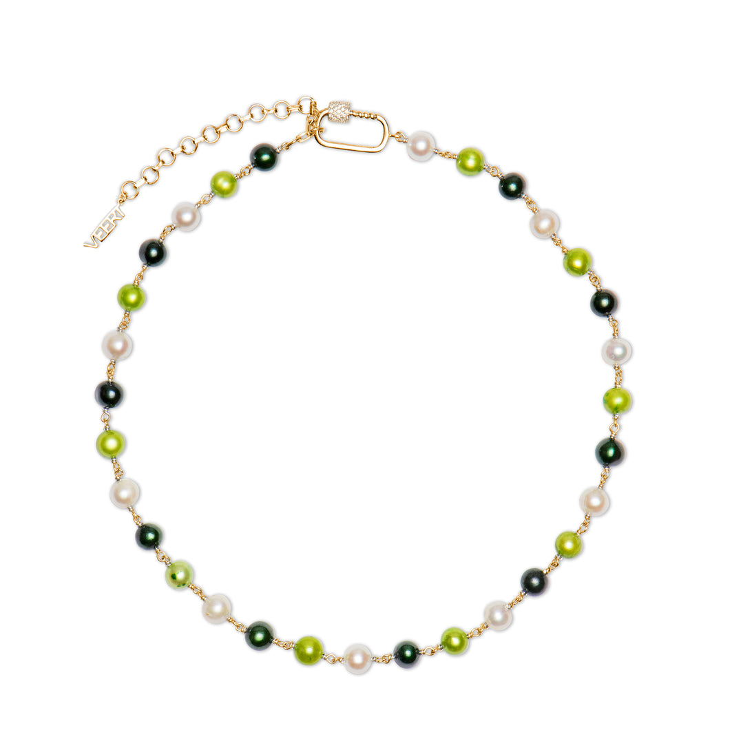 The Single Multi Green Freshwater Pearl Necklace in Yellow Gold