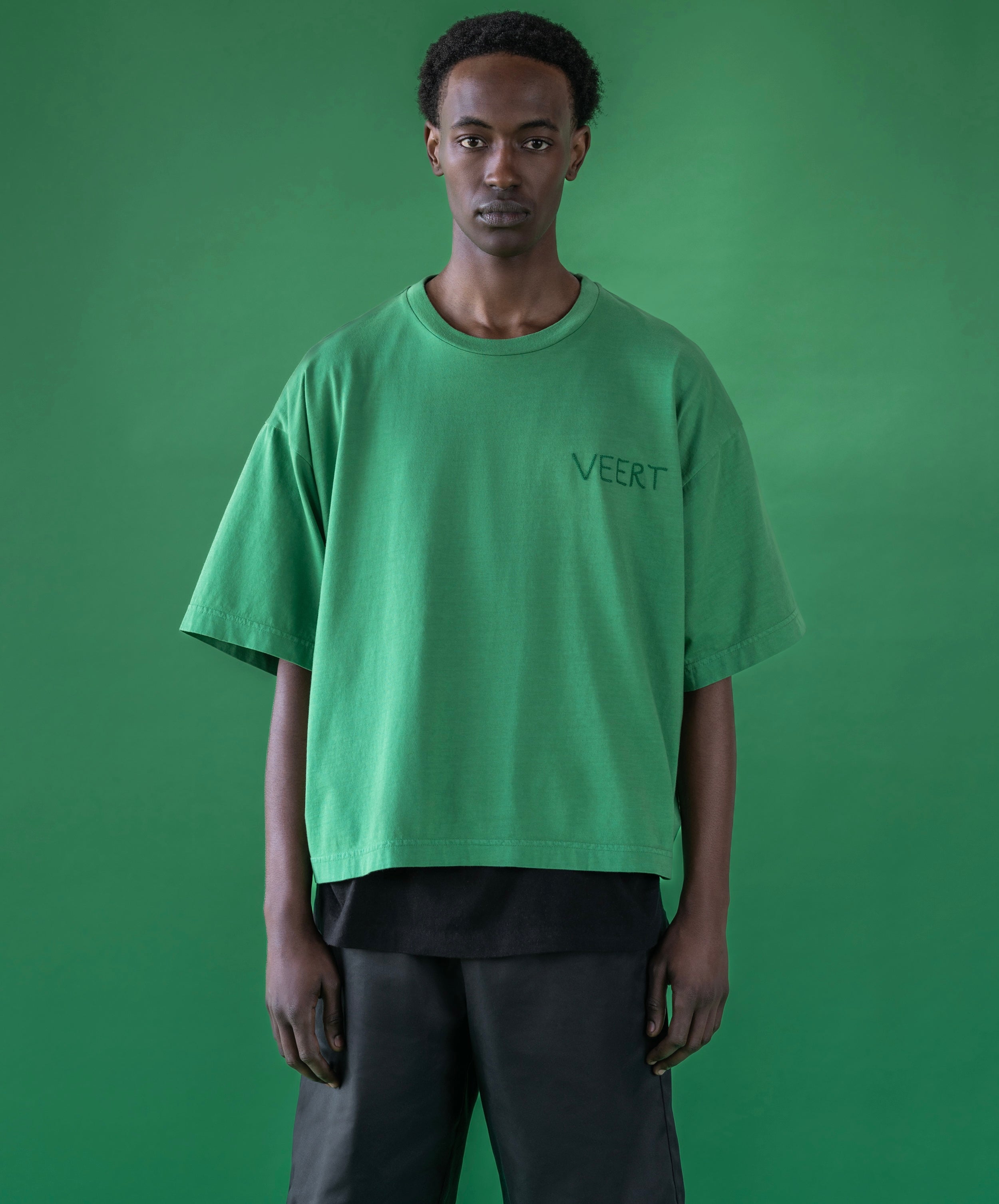 HANDWRITTEN EMBROIDERED T-SHIRT WASHED GREEN