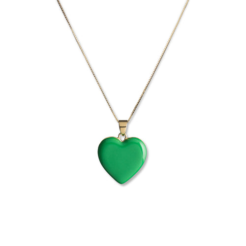 Green Enamel Heart Pendant Chain