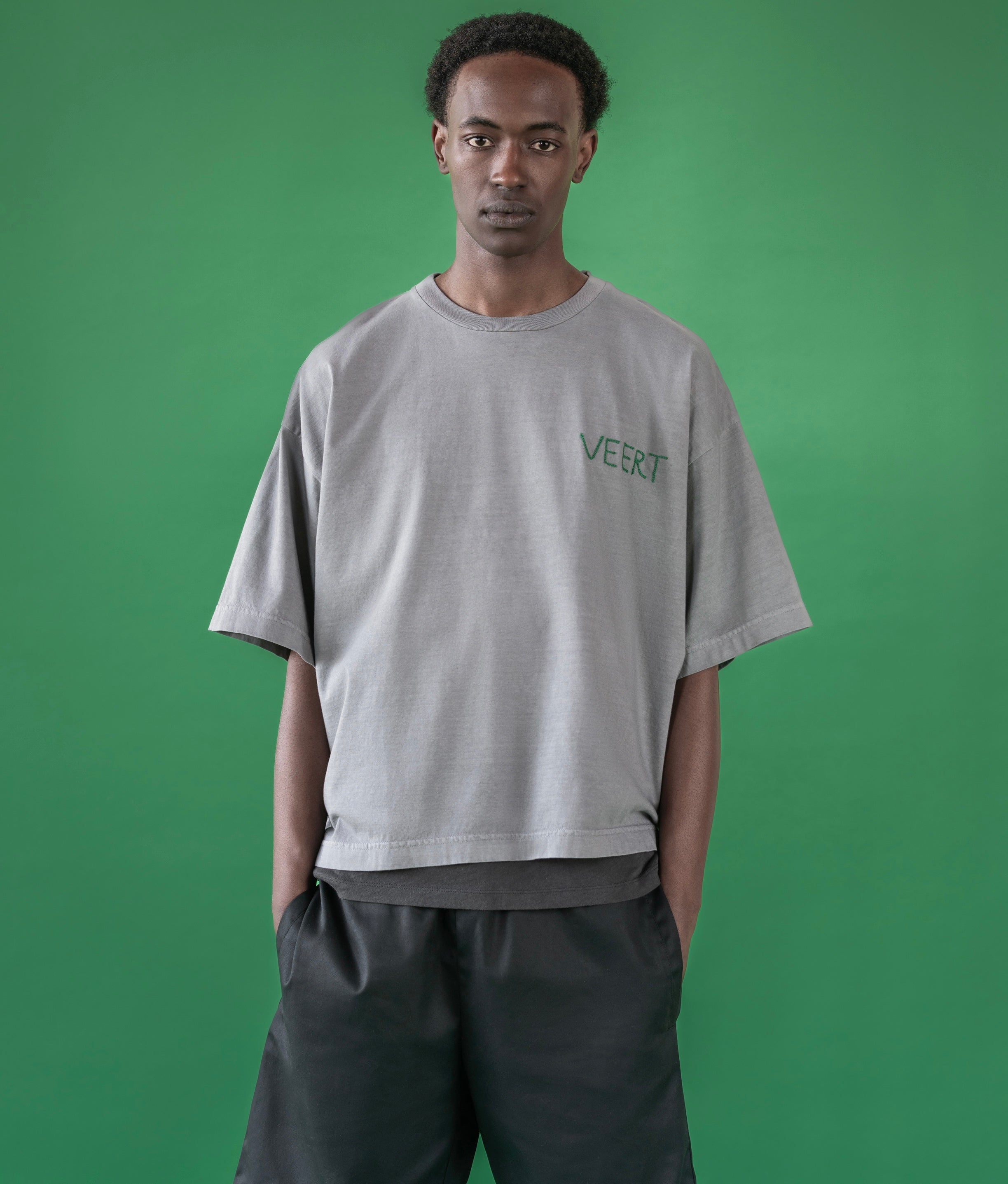 HANDWRITTEN EMBROIDERED T-SHIRT WASHED LIGHT GREY