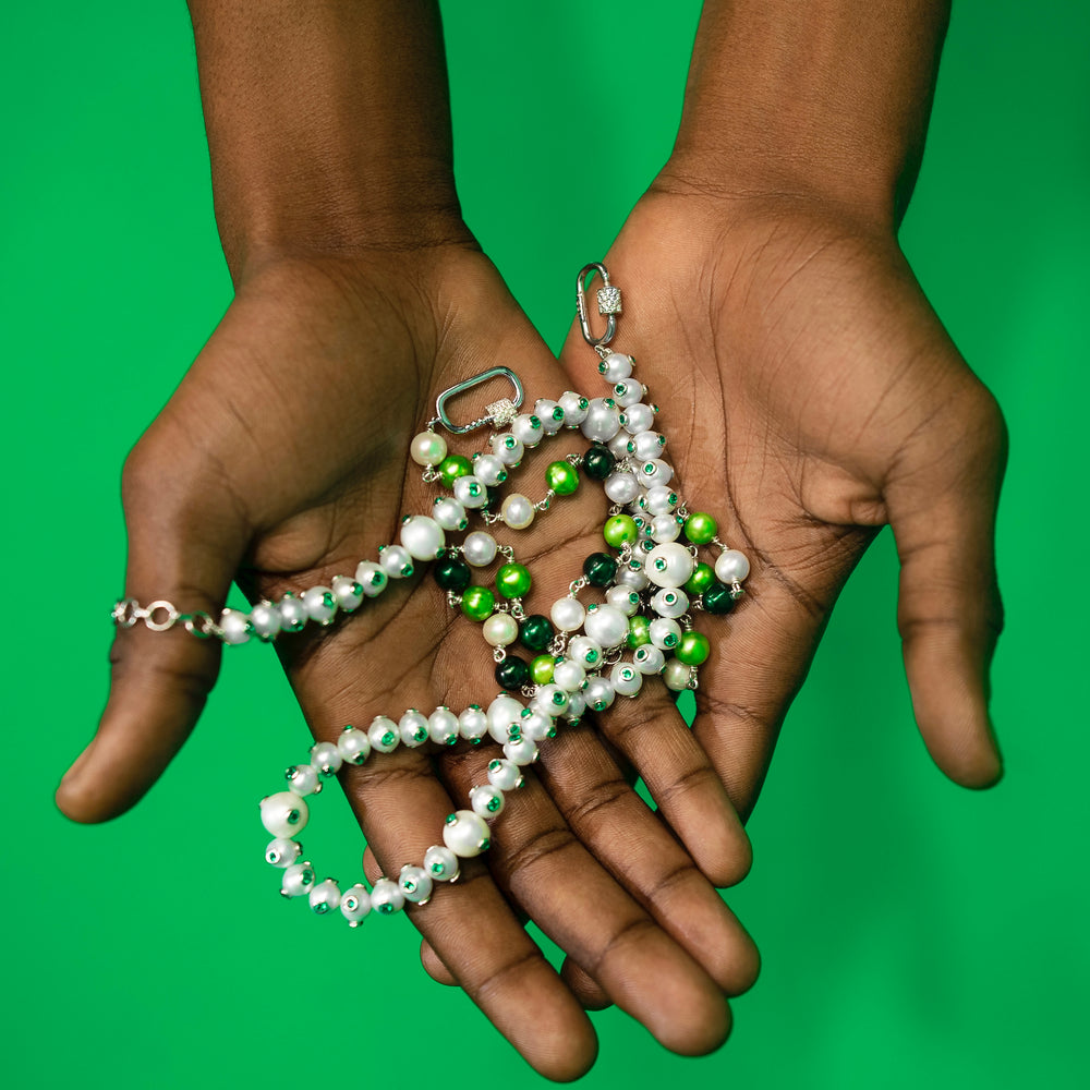 The Single Multi Green Freshwater Pearl Necklace in White Gold