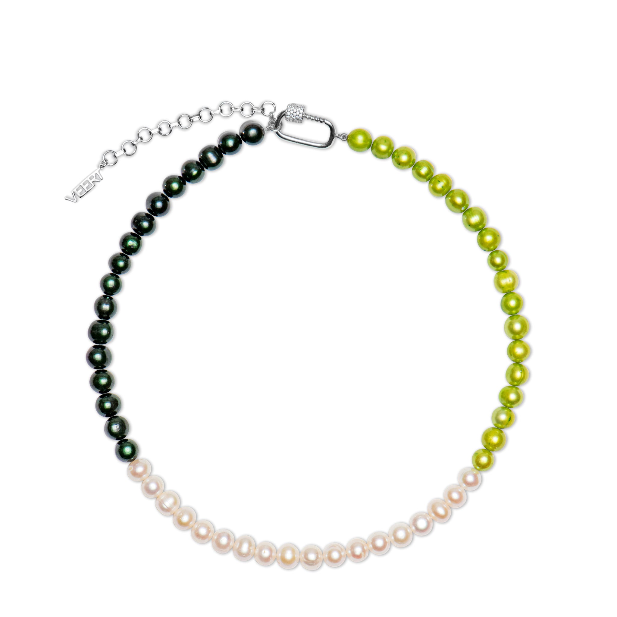 The Chunk Multi Green Freshwater Pearl Necklace in White Gold