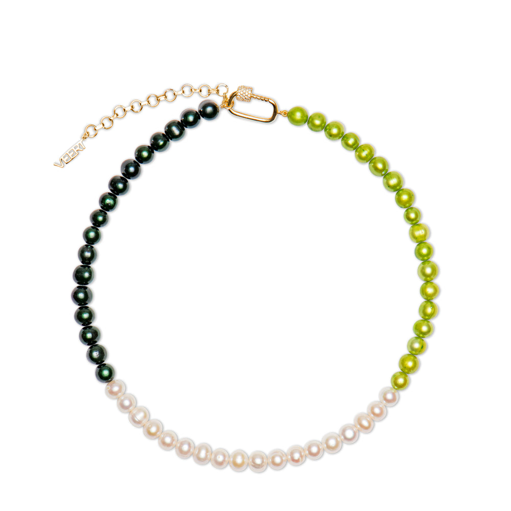 The Chunk Multi Green Freshwater Pearl Necklace in Yellow Gold