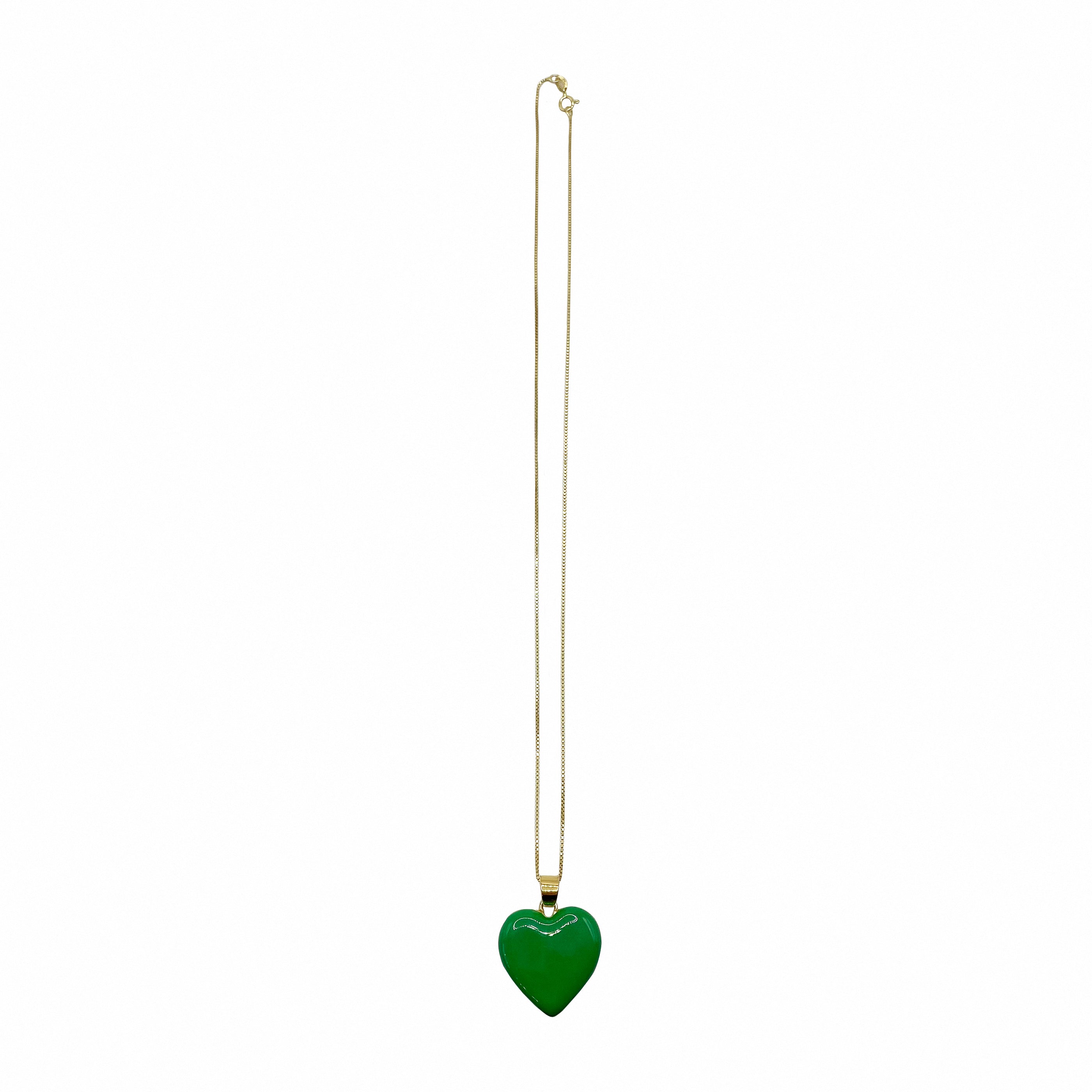 Green Enamel Heart Pendant Chain