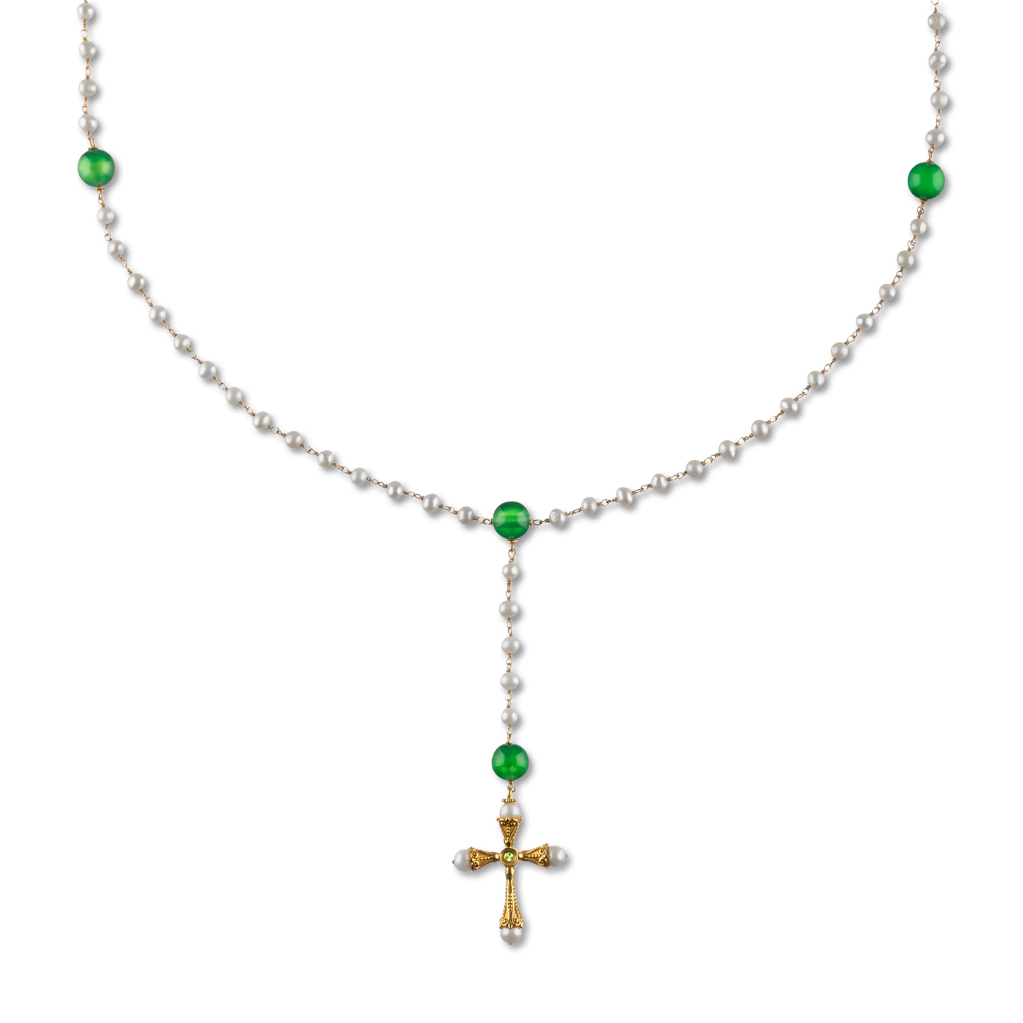VEERT - Freshwater Pearl, Peridot & Green Onyx Necklace