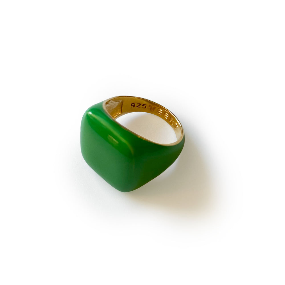 Green Enamel Square Signet Ring