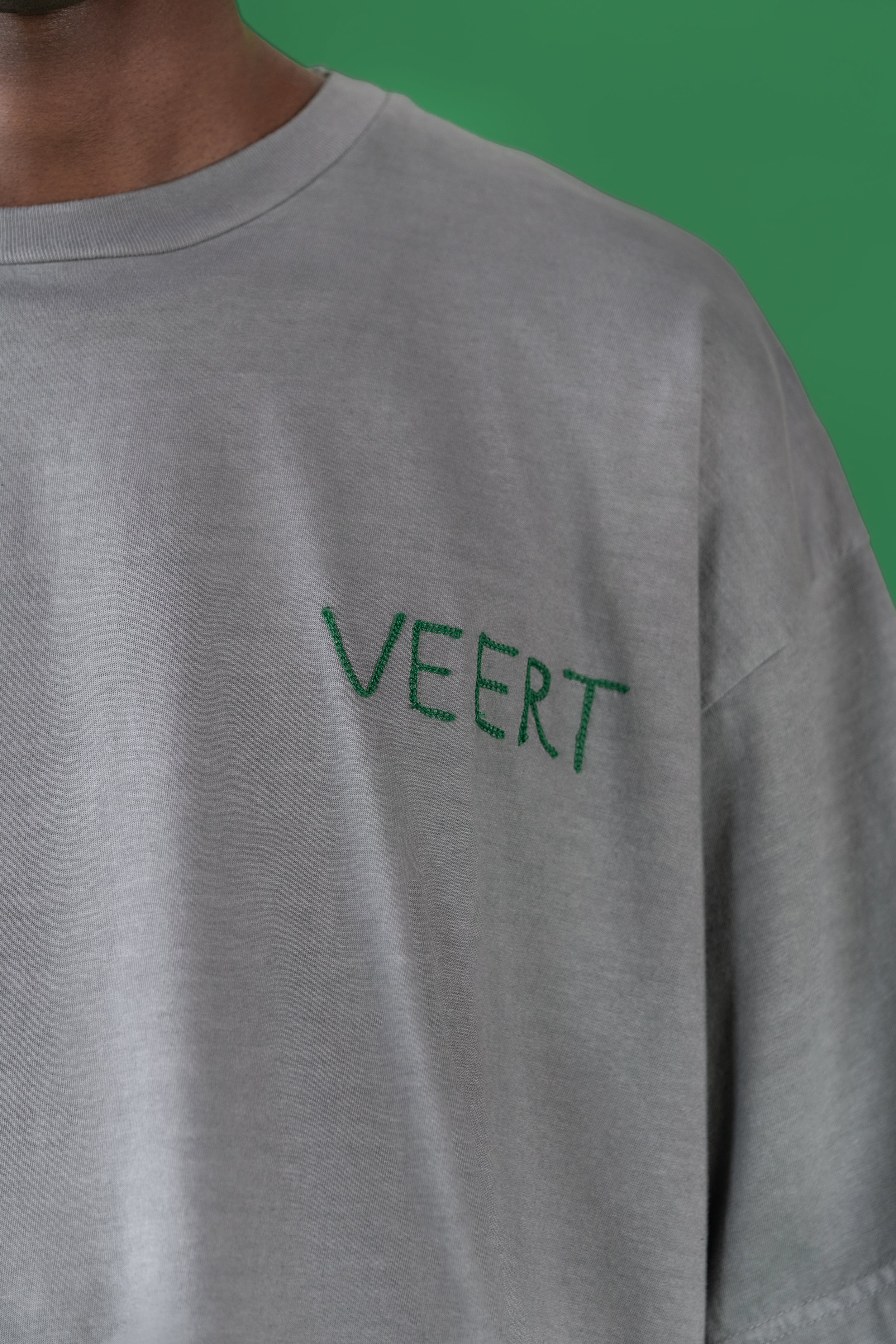 HANDWRITTEN EMBROIDERED T-SHIRT WASHED LIGHT GREY