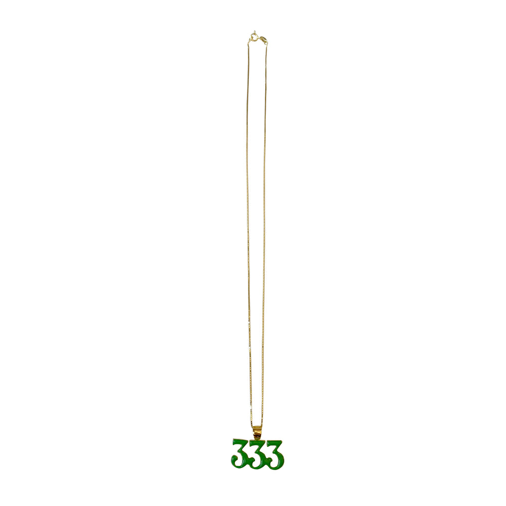 Green Enamel 333 Pendant Chain