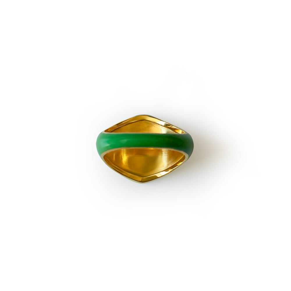 Green Enamel Round Signet Ring
