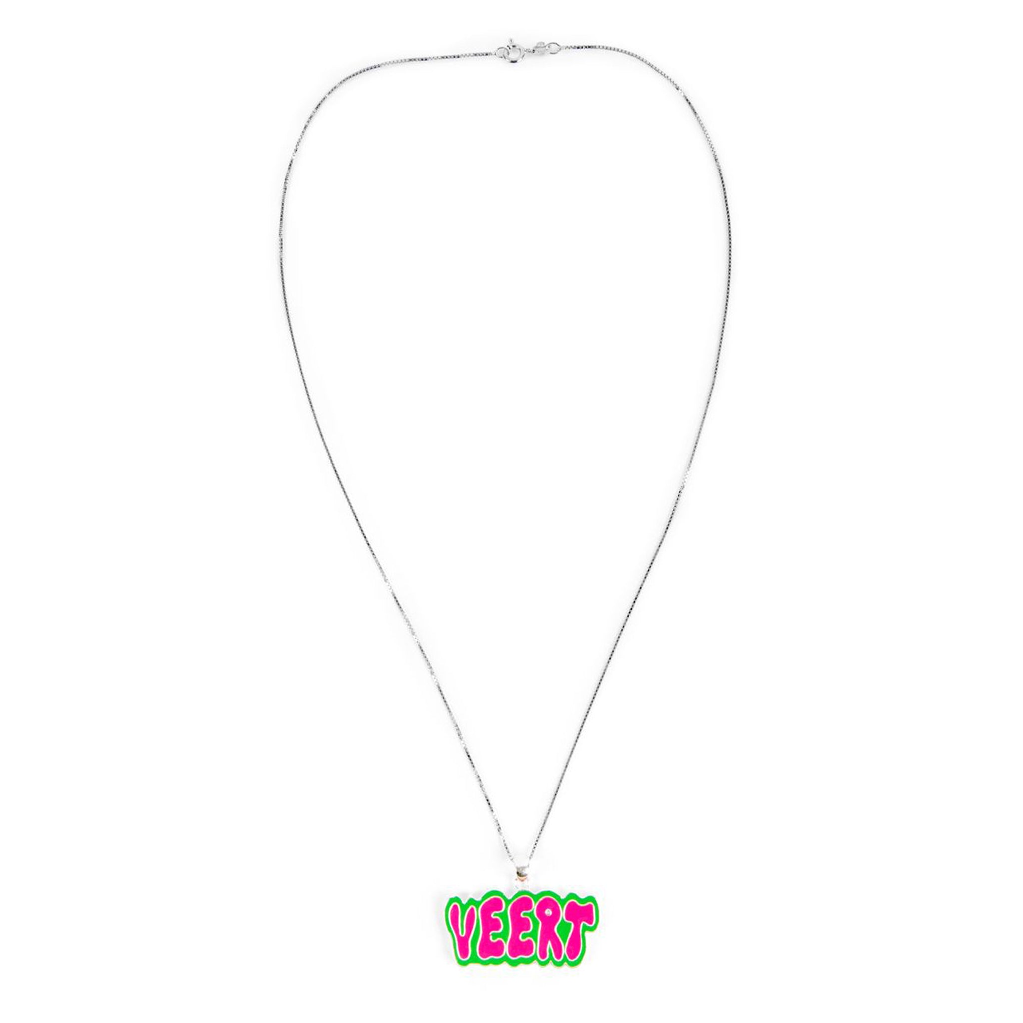 Green and Pink Retro Logo Pendant in White Gold
