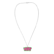 Load image into Gallery viewer, Green and Pink Retro Logo Pendant with Chain in White Gold
