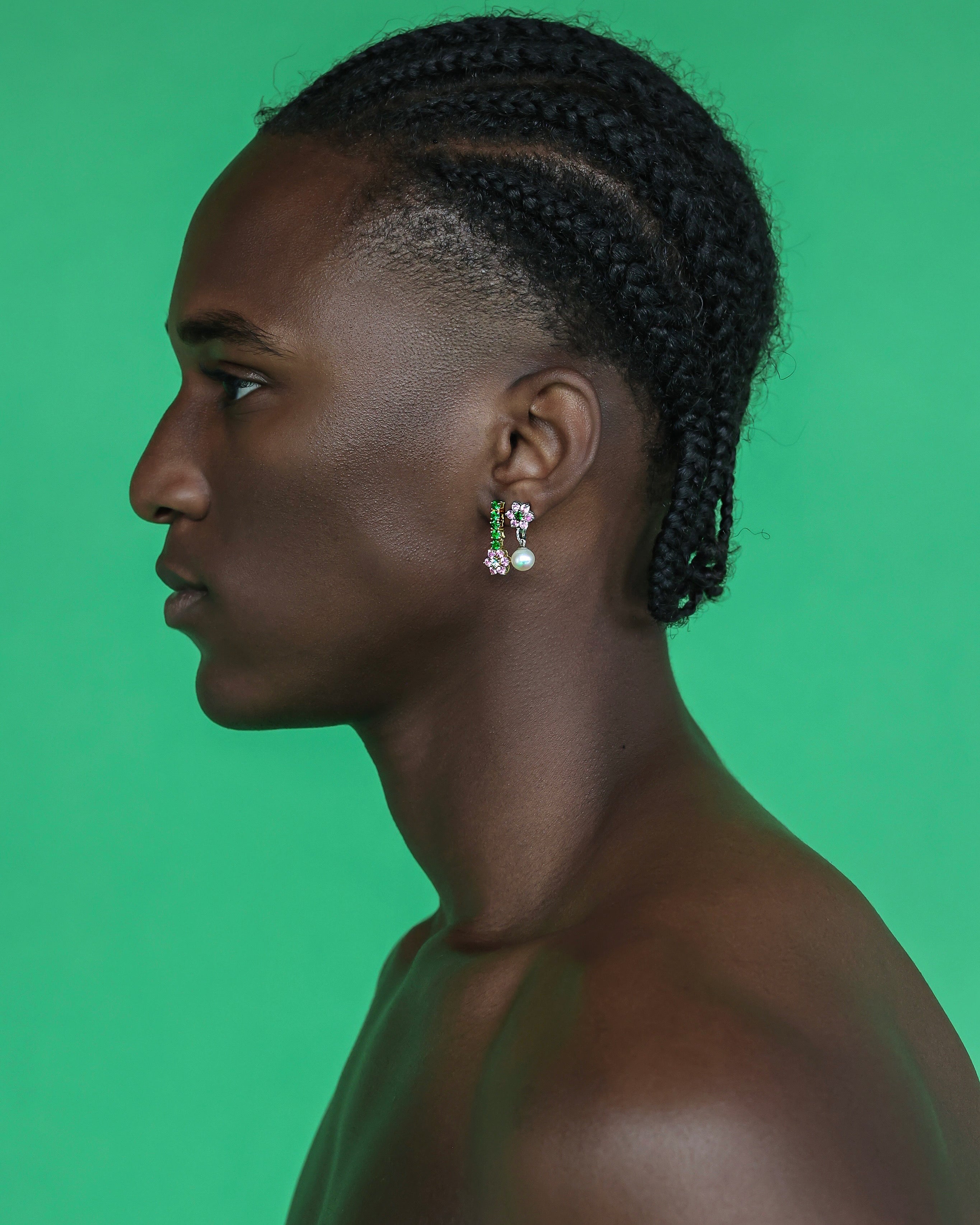 Green Pink Flower Fresh water Pearl Earring Pair