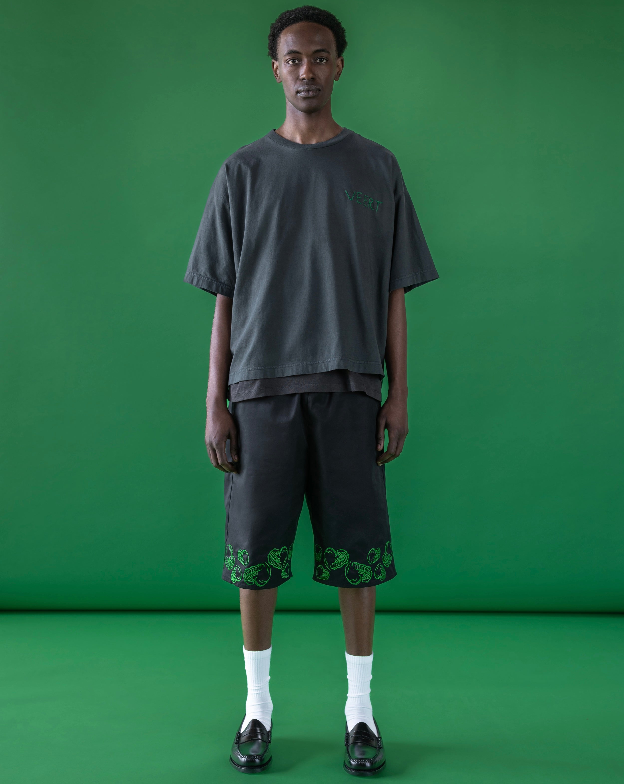 HANDWRITTEN EMBROIDERED T-SHIRT WASHED DARK GREY