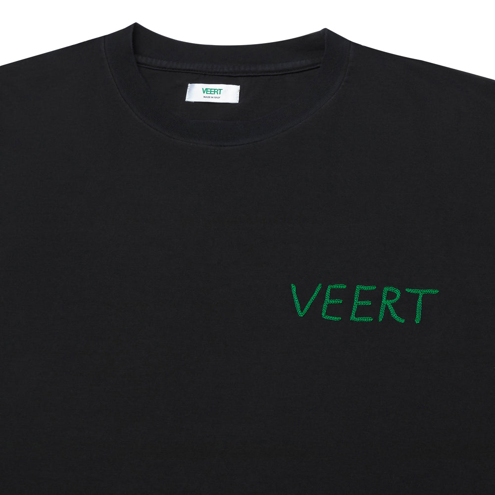 HANDWRITTEN EMBROIDERED T-SHIRT WASHED BLACK