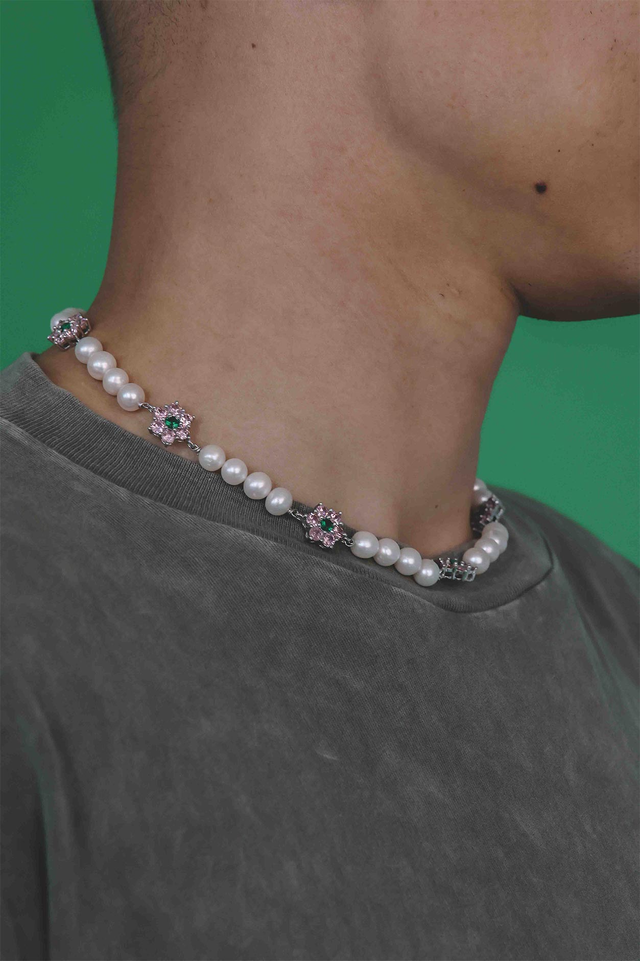大人気定番商品 Green - VEERT & Necklace Pearl Freshwater Flower Pink ネックレス・ペンダント