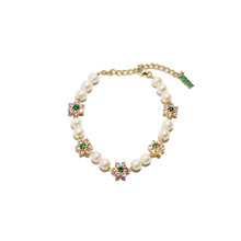 Load image into Gallery viewer, MICRO Green &amp; Pink Flower Freshwater Pearl Bracelet
