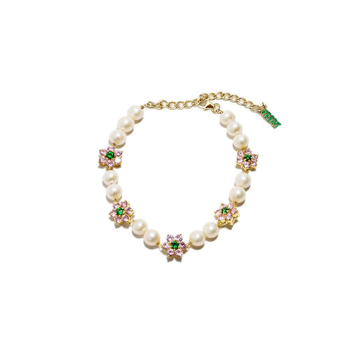 MICRO Green & Pink Flower Freshwater Pearl Bracelet