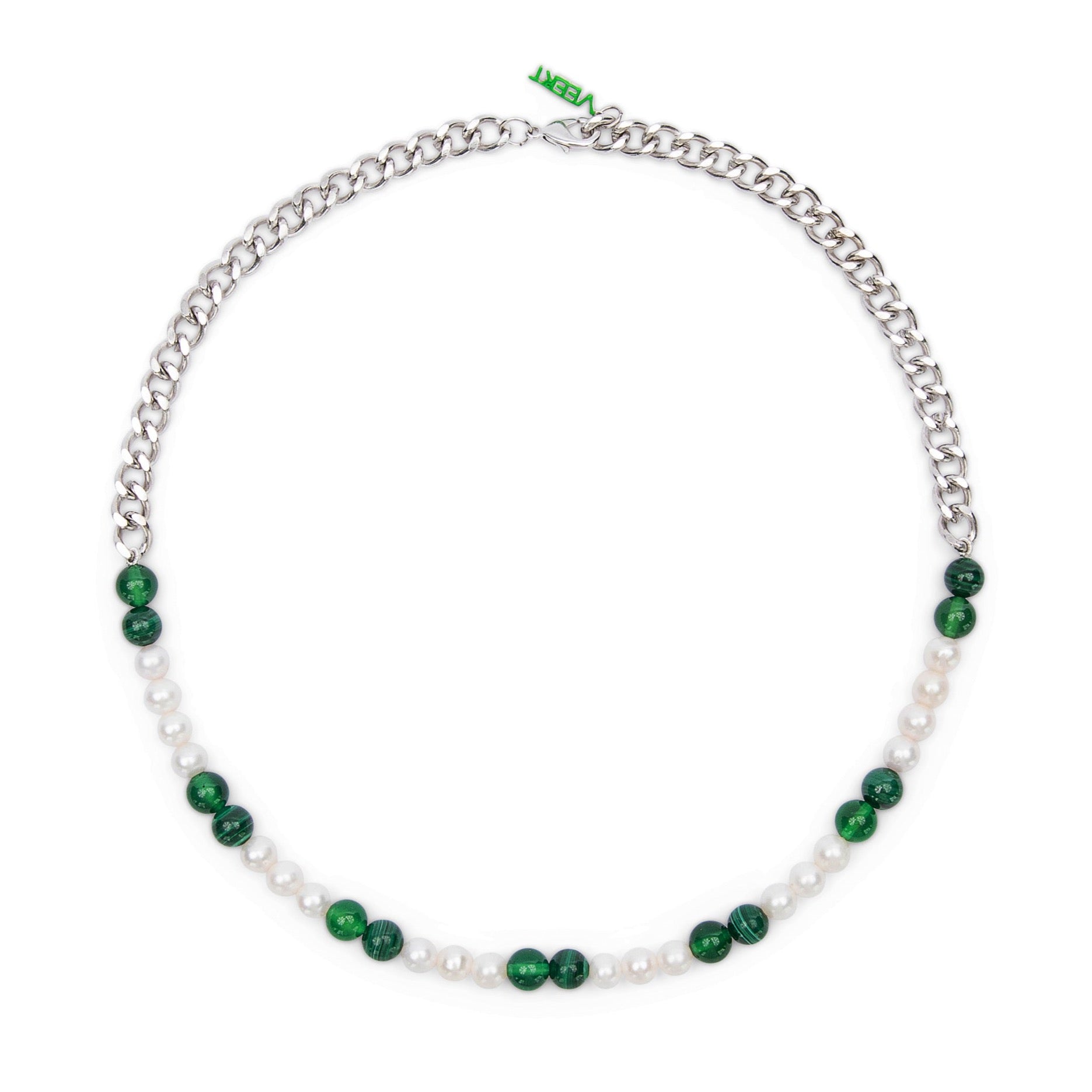 The Cuban Link Malachite, Green Onyx & Freshwater Pearl Necklace