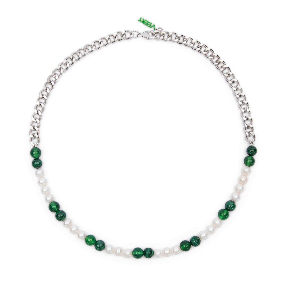 The Cuban Link Malachite, Green Onyx & Freshwater Pearl Necklace