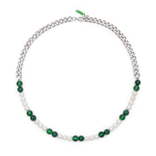 Load image into Gallery viewer, The Cuban Link Malachite, Green Onyx &amp; Freshwater Pearl Necklace
