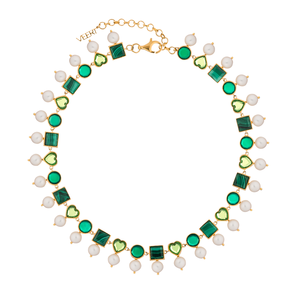 Green Pearl Shape Necklace in Yellow Gold