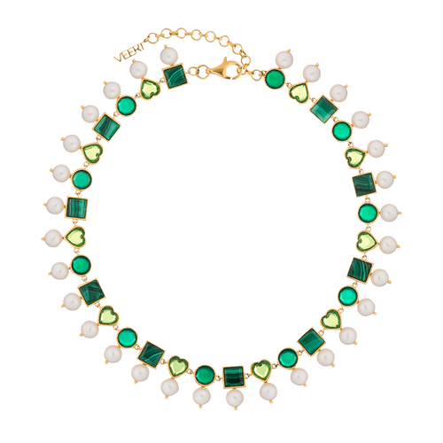 Green Pearl Shape Necklace in Yellow Gold