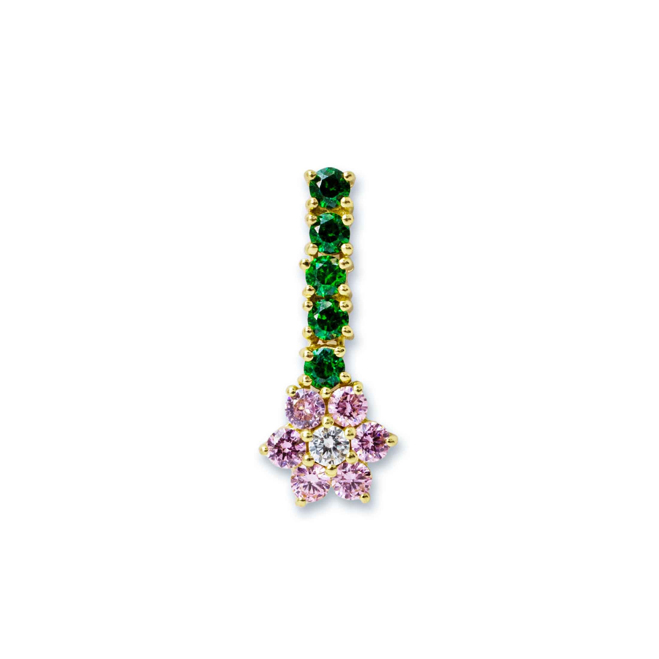 Green Pink Flower Drop Earring Pair