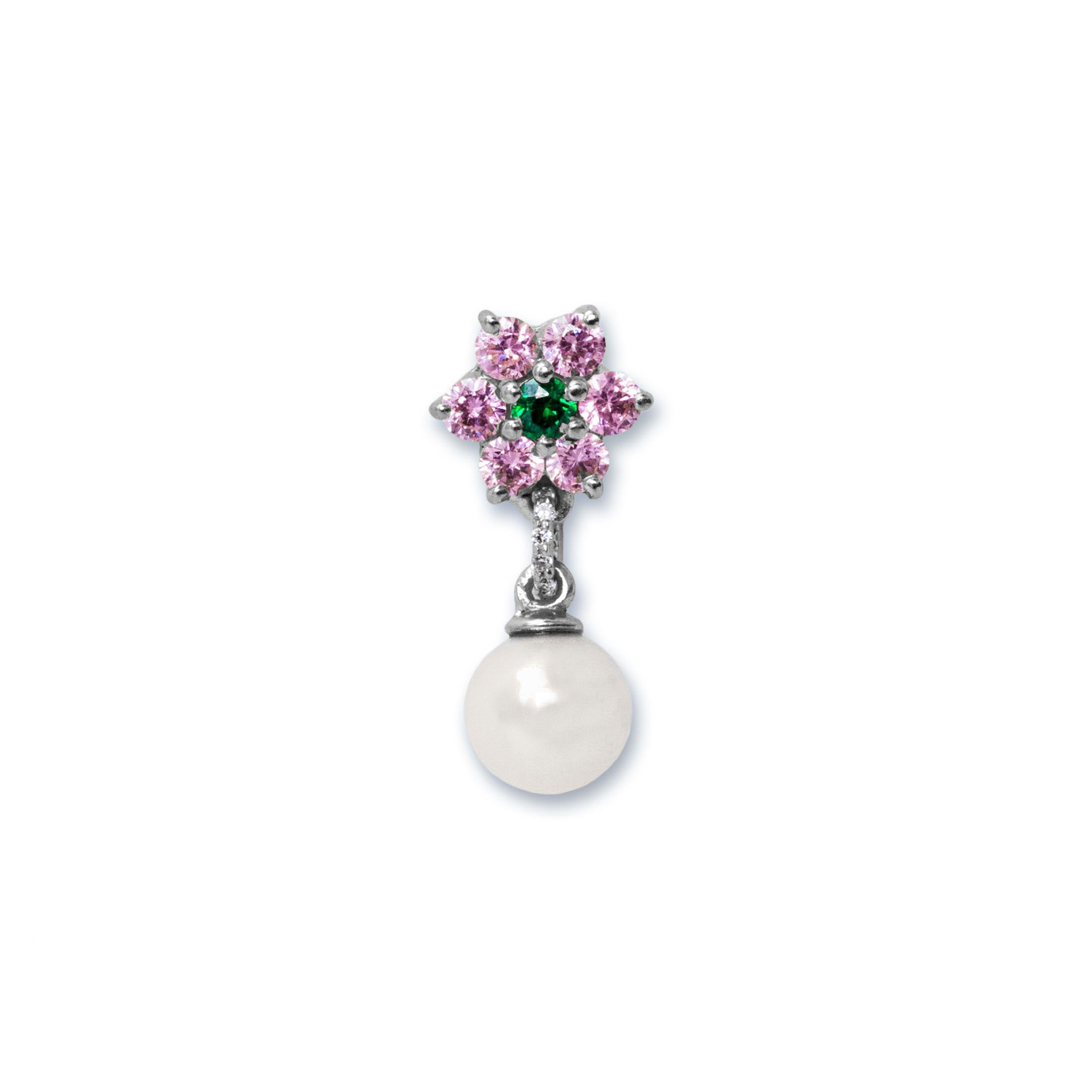 Green Pink Flower Fresh water Pearl Earring Pair