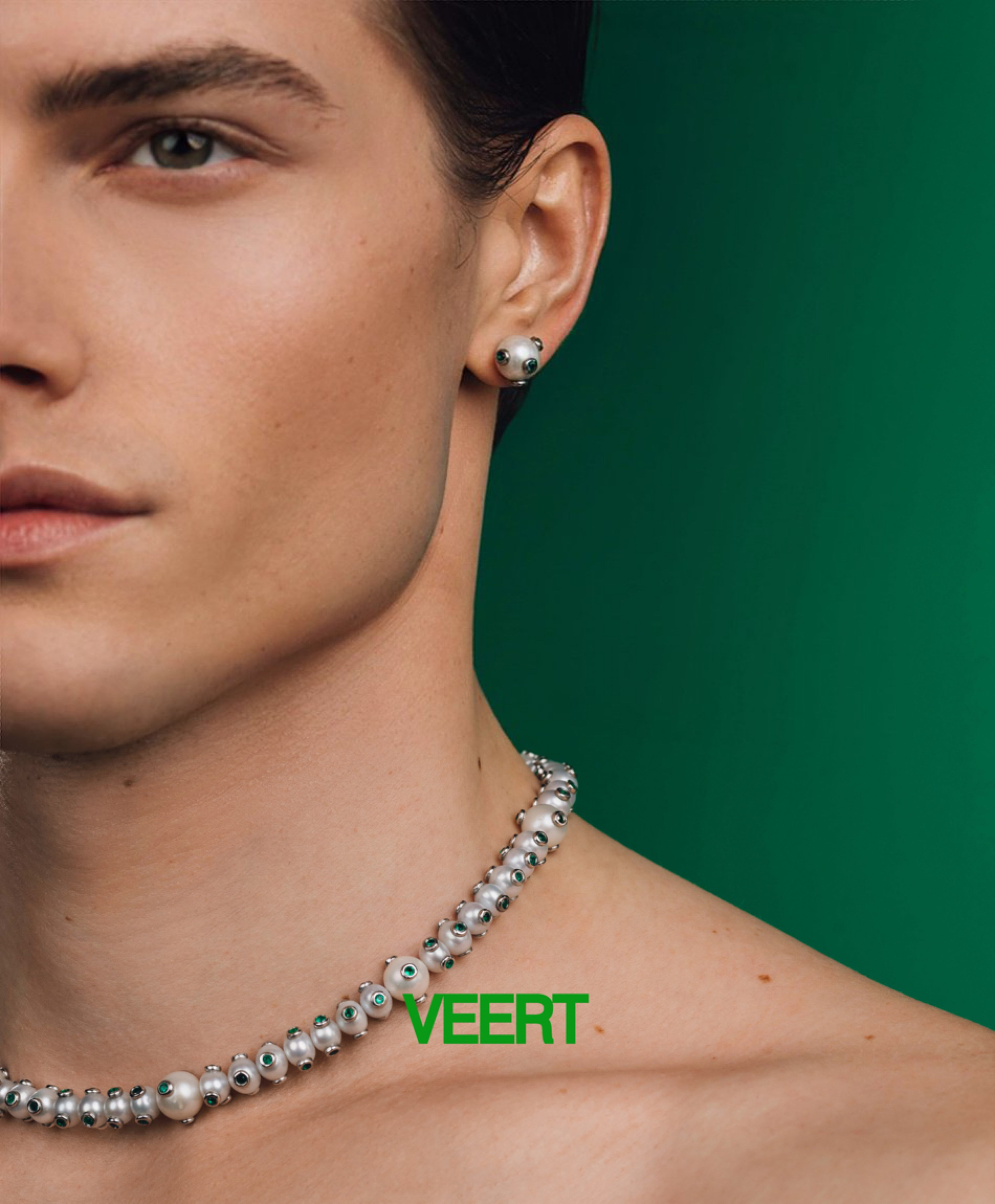 The Green Polka Dot Freshwater Pearl Earring Pair in White Gold