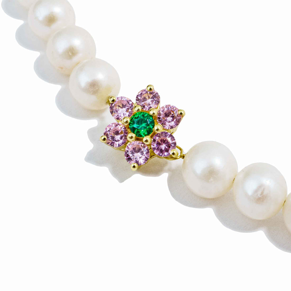 MICRO Green & Pink Flower Freshwater Pearl Bracelet