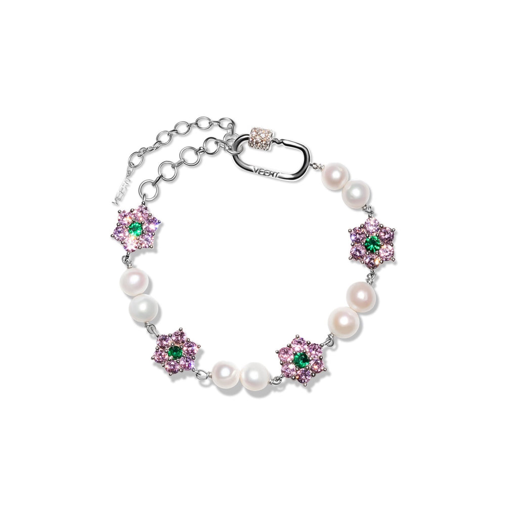 MACRO Green & Pink Flower Freshwater Pearl Bracelet