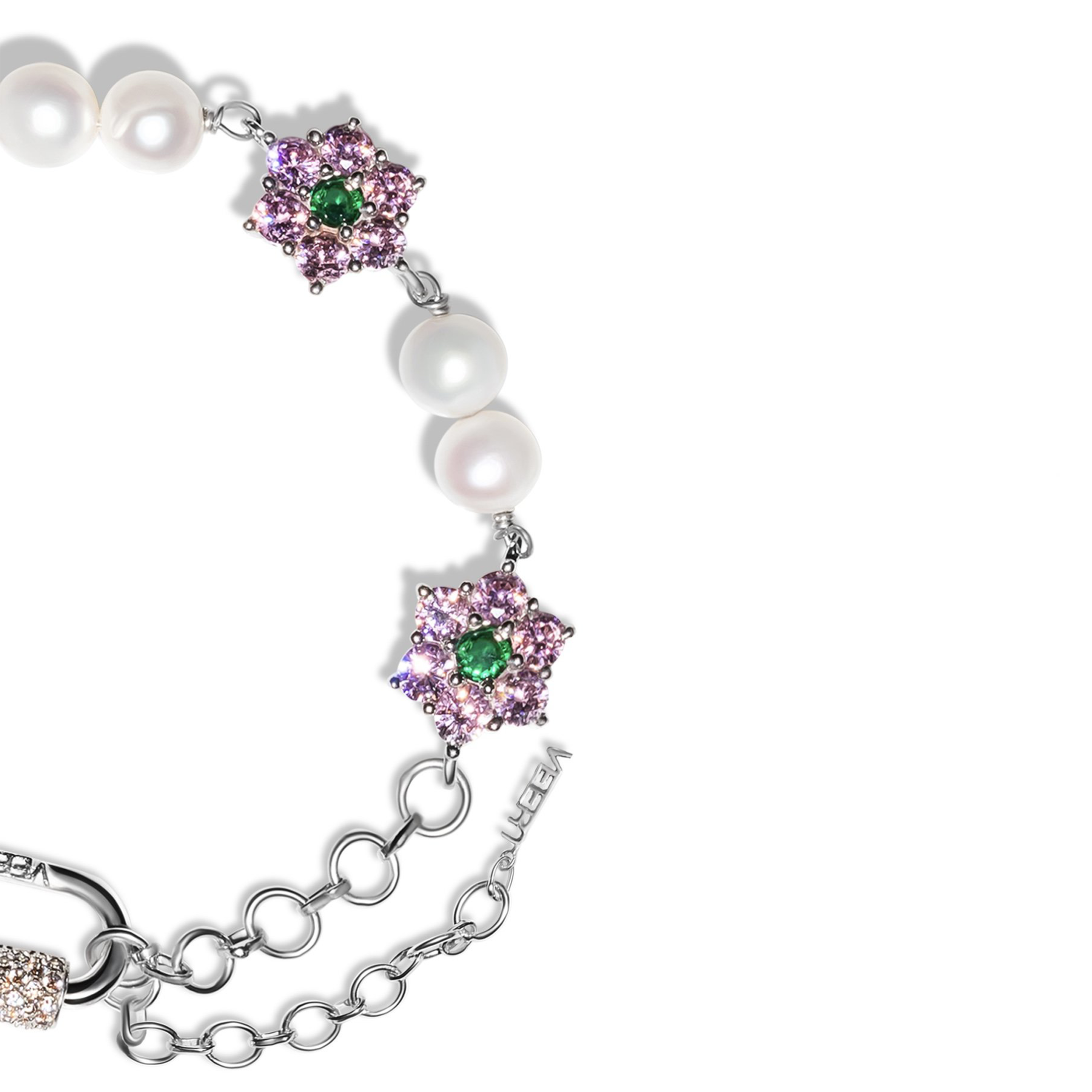 MACRO Green & Pink Flower Freshwater Pearl Bracelet