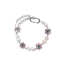 Load image into Gallery viewer, MACRO Green &amp; Pink Flower Freshwater Pearl Bracelet
