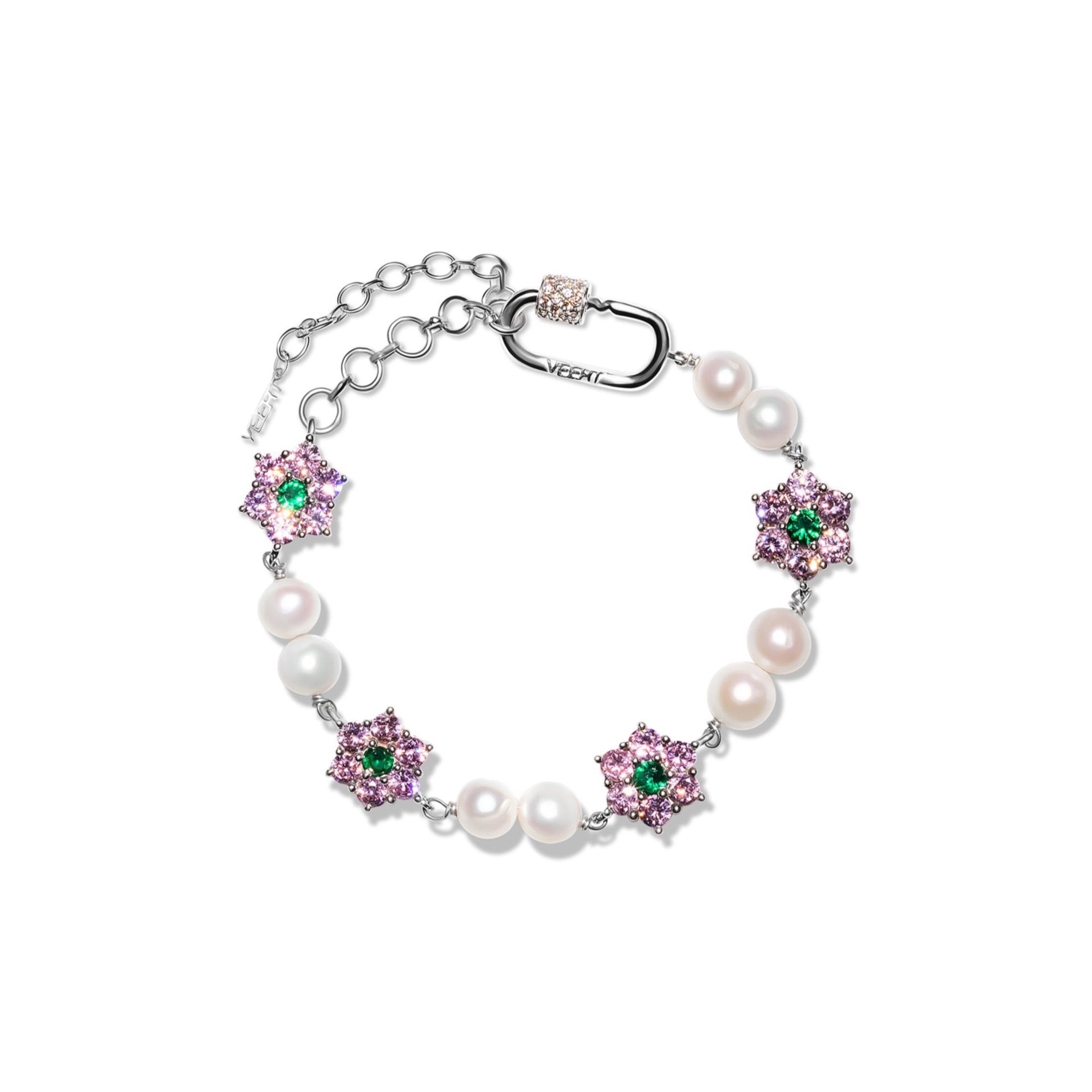 The New flower bracelet with pink cherry blossom green pearl small pure and fresh and heartly sweet