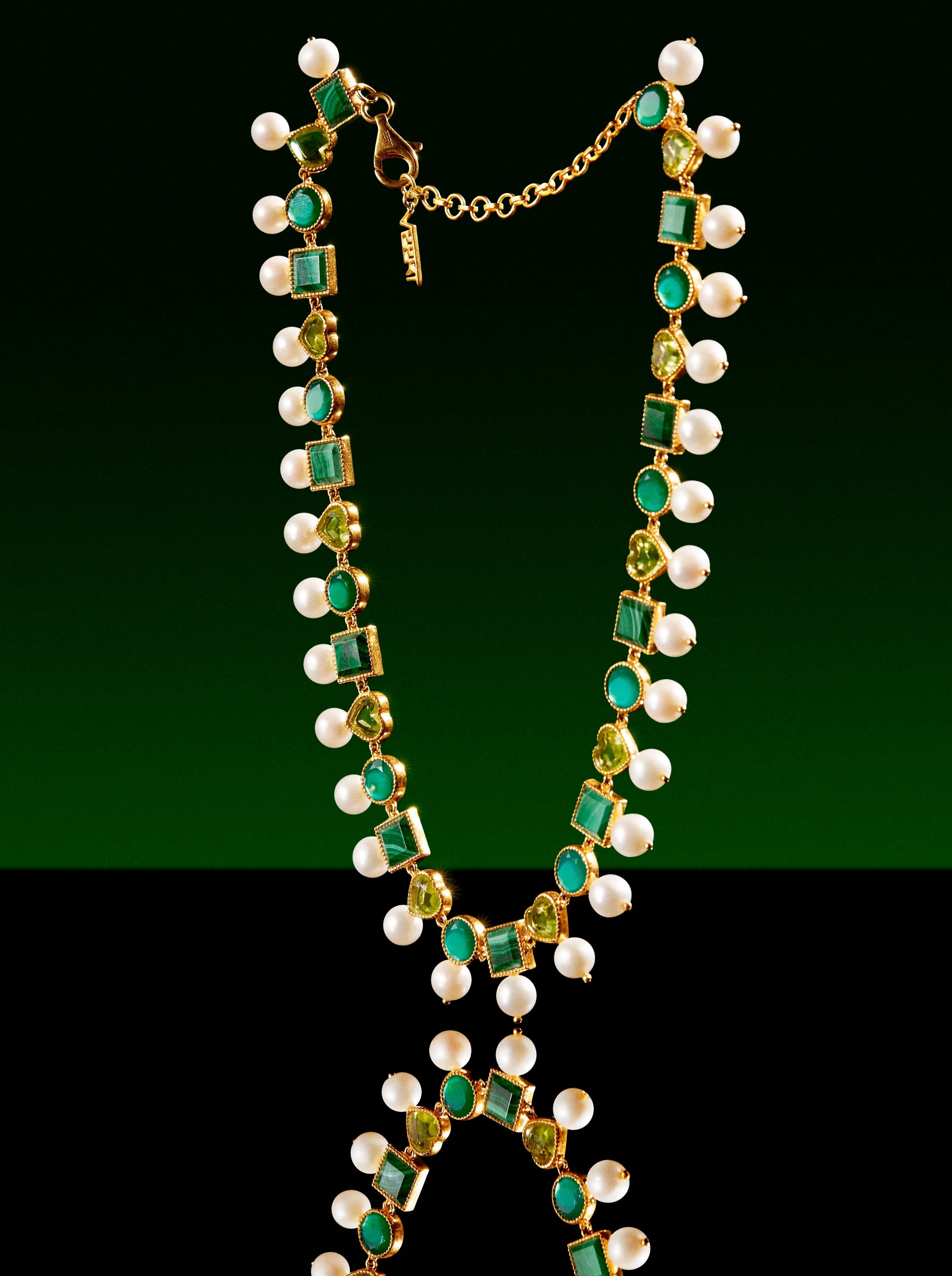 Buy Pure silver based gold polished green stone floral necklace set -  AssamVilla