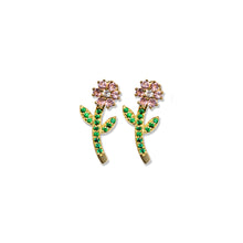 Load image into Gallery viewer, Green &amp; Pink Flower Stud Earring
