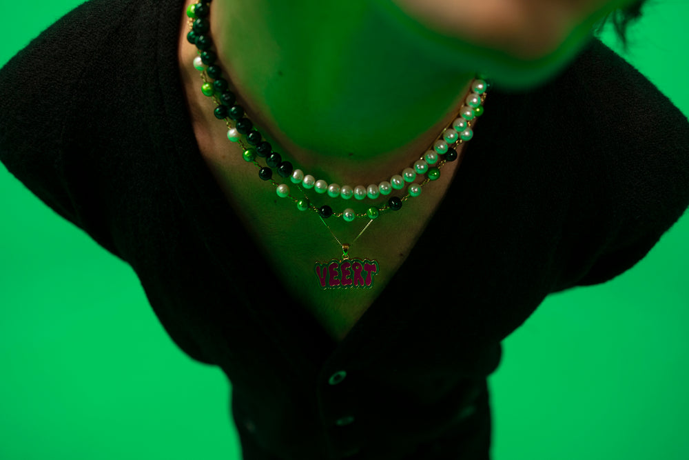 The Chunk Multi Green Freshwater Pearl Necklace in White Gold