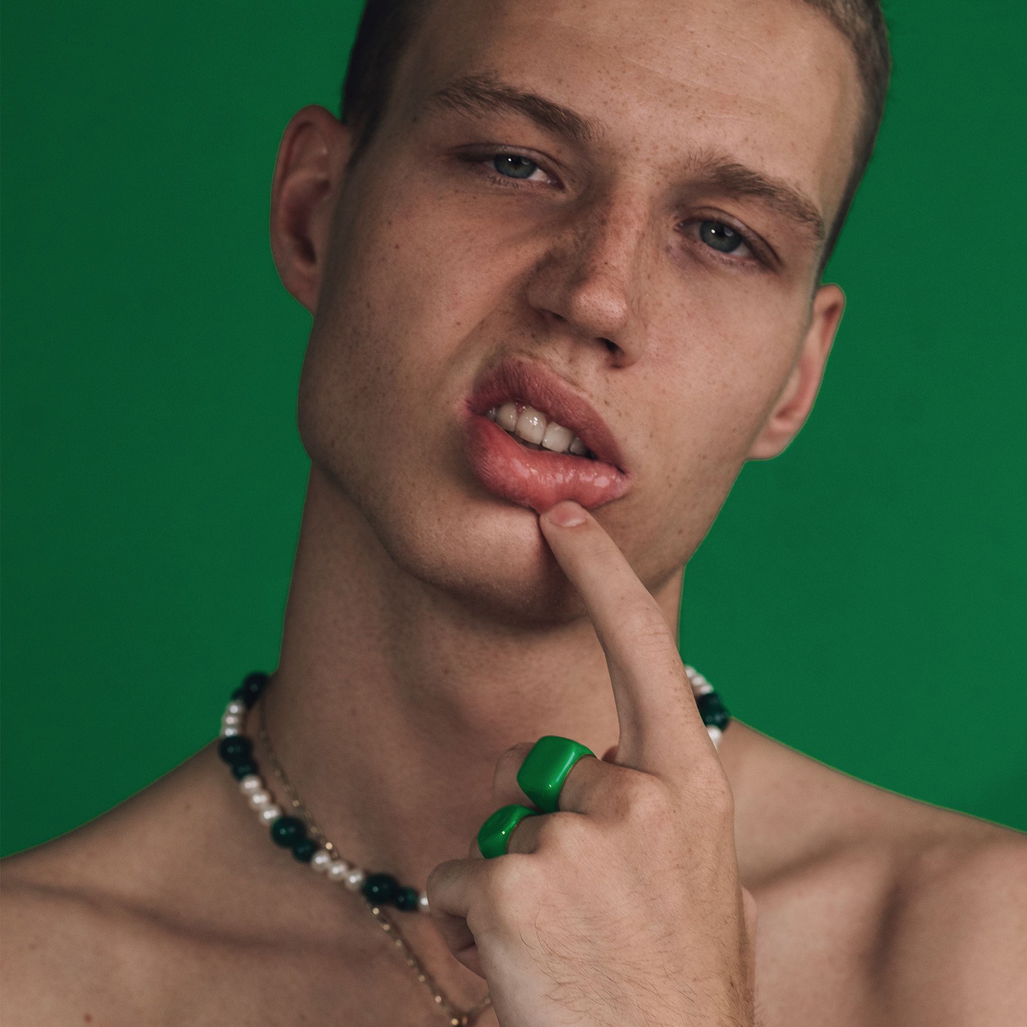 Green Enamel Round Signet Ring