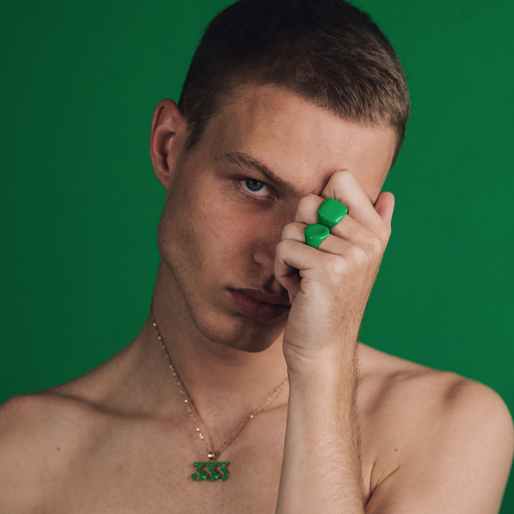 Green Enamel Square Signet Ring