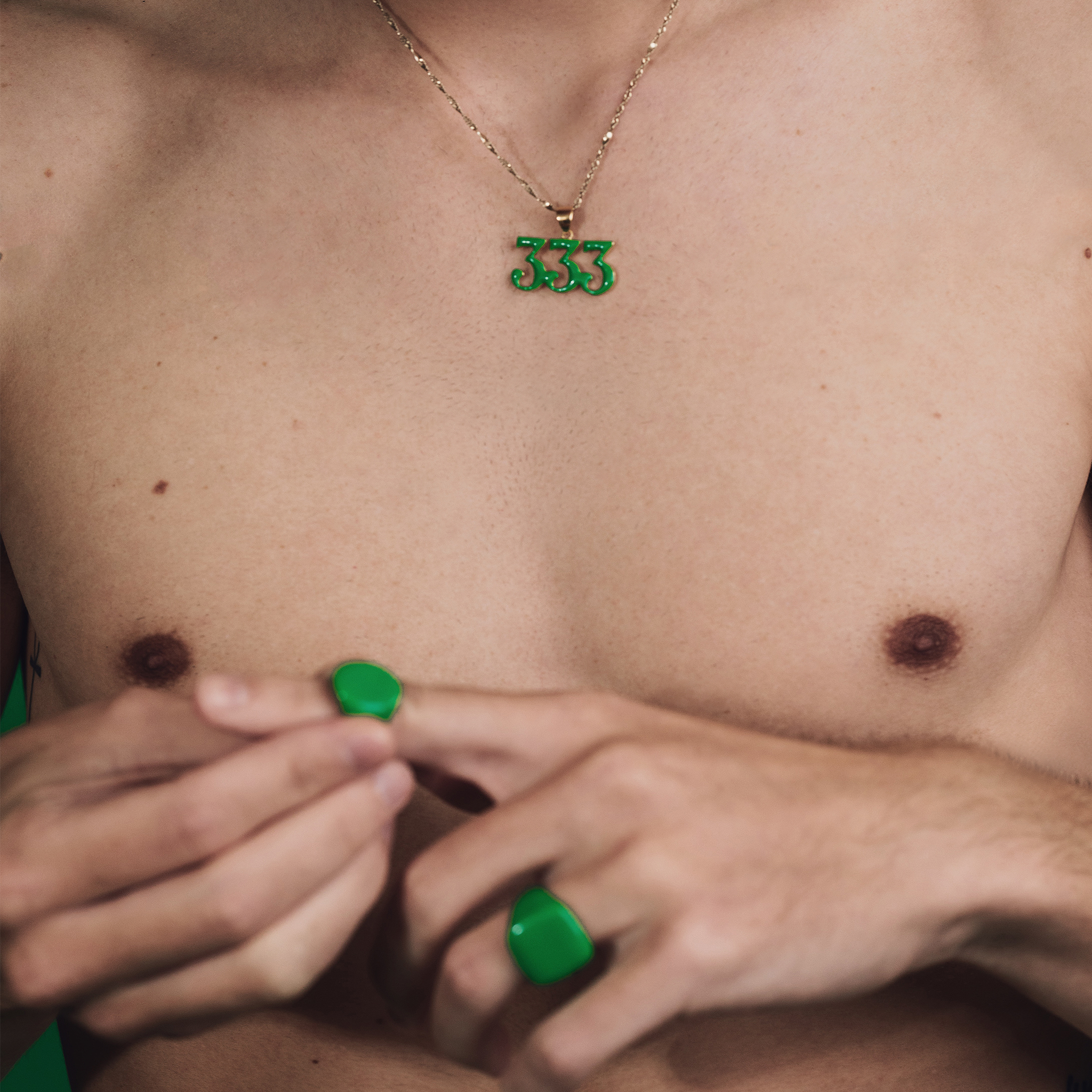 Green Enamel 333 Pendant Chain