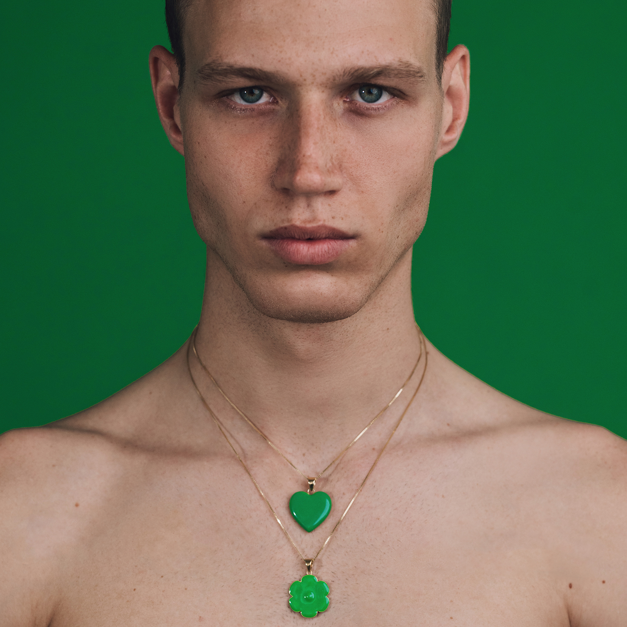 Green Enamel Flower Pendant Chain