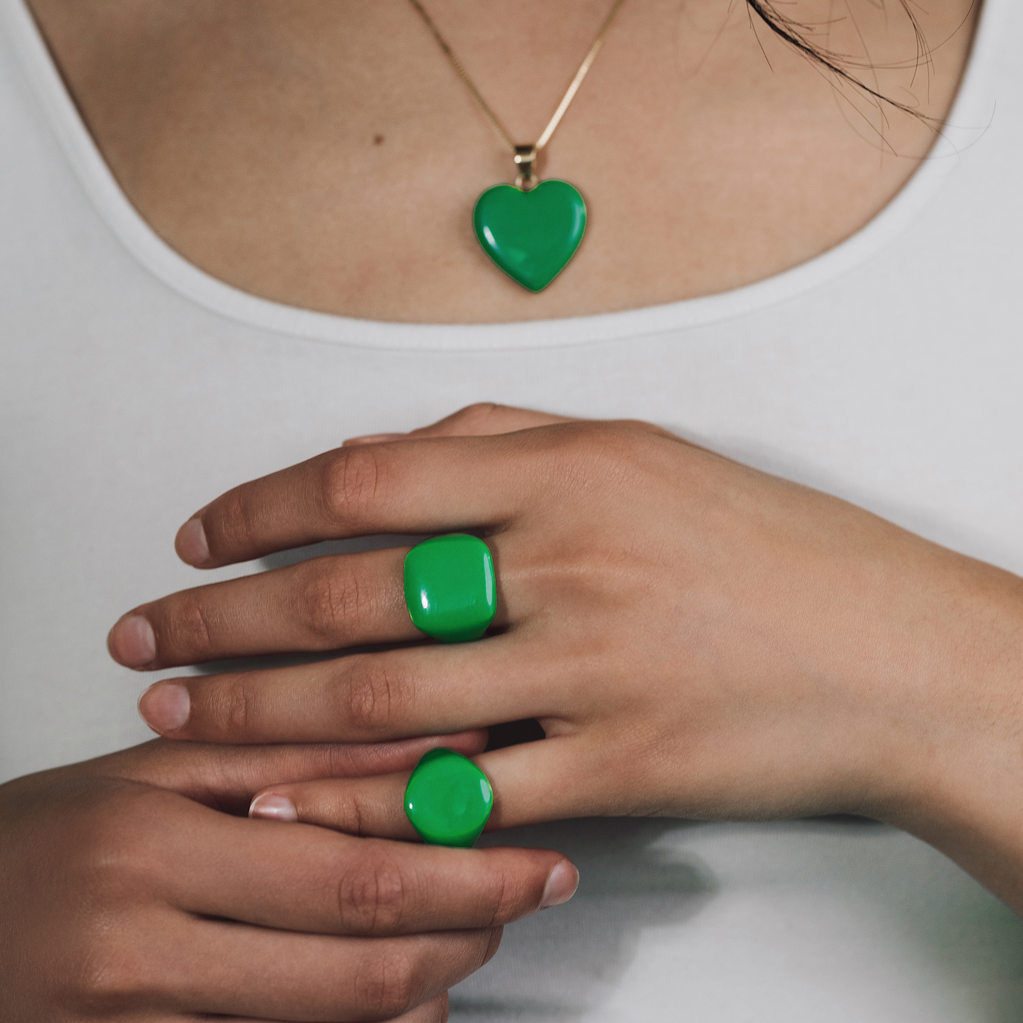 Green Enamel Heart Pendant Chain