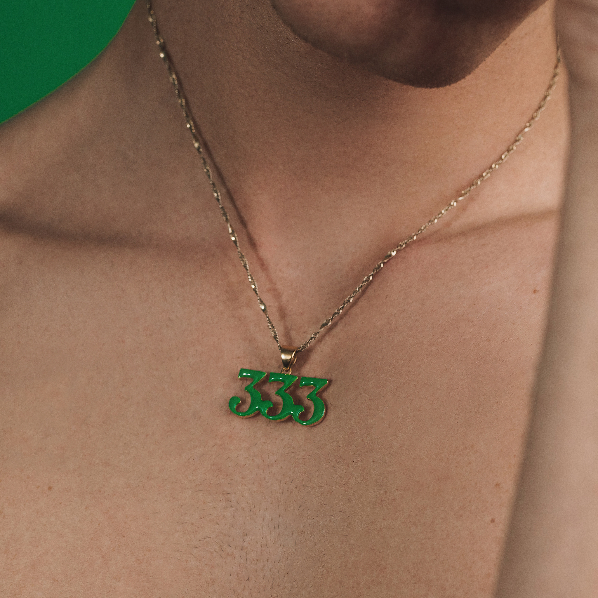 Green Enamel 333 Pendant Chain