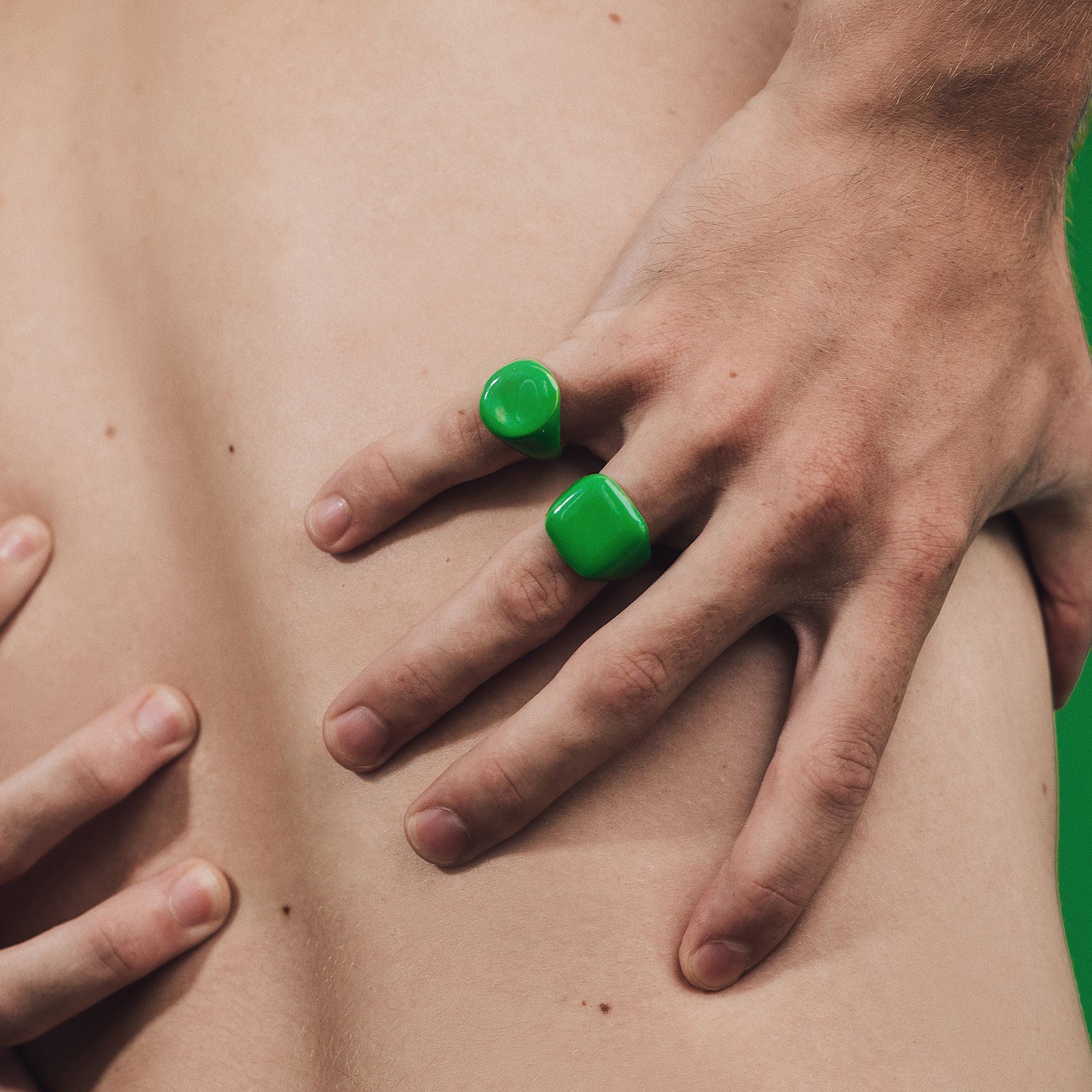 Green Enamel Square Signet Ring