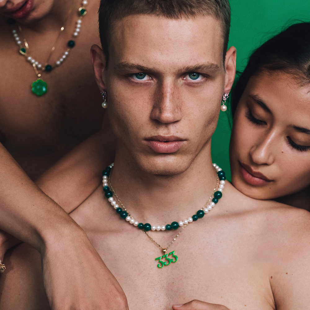 VEERT - Green Onyx & Malachite Freshwater Pearl Necklace VEERT - Green Onyx & Malachite Freshwater Pearl Necklace