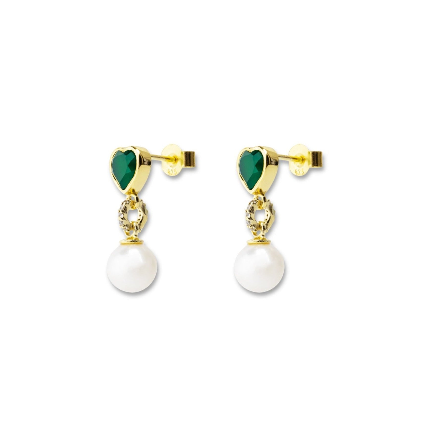 Green Onyx Freshwater Pearl Earring Pair